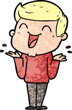 Bir insan tarafından çizilmiş gülen çizgi film adamı.