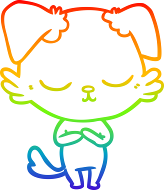 Gökkuşağı gradyan çizimi. Bir insan tarafından çizilmiş şirin bir köpek çizimi.