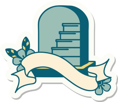 Bir insan tarafından çizilmiş mezar taşının pankartıyla dövme stili.