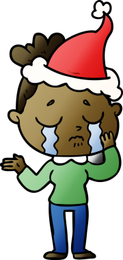 Bir insan tarafından çizilmiş Noel Baba şapkası giymiş ağlayan bir kadının el çizimi karikatürü.