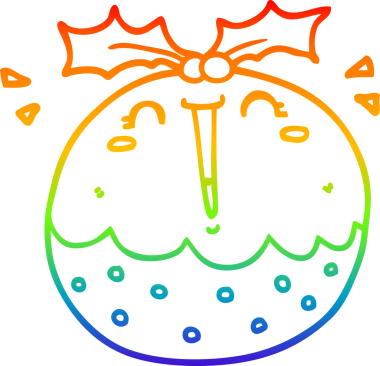Gökkuşağı gradyan çizgisi bir insan tarafından çizilmiş şirin bir noel pudinginin çizimi
