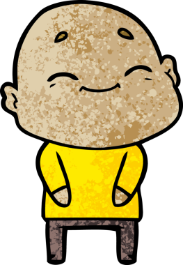 Bir insan tarafından çizilmiş mutlu, kel adam.