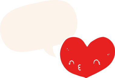 Bir insan tarafından çizilmiş eski tarz bir konuşma baloncuğu olan karikatür aşk kalbi.