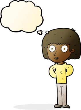 Bir insan tarafından çizilmiş düşünce baloncuğu olan bir karikatür.