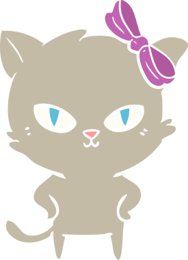 Sevimli düz renkli çizgi film kedisi bir insan tarafından çizilmiş.