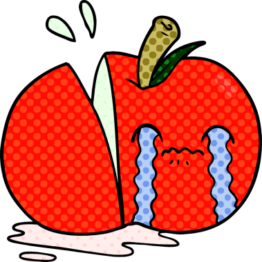 Bir insan tarafından çizilmiş üzgün bir elma.