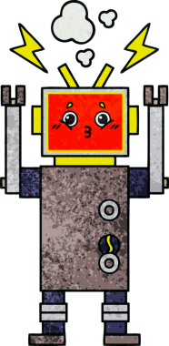 Bir insan tarafından çizilen robot arızasının retro grunge desen karikatürü