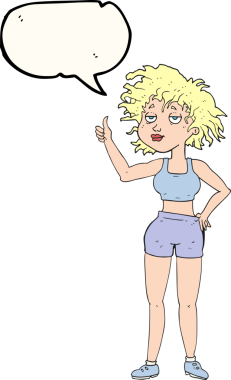 Bir insan tarafından çizilmiş serbest konuşma balonu karikatürü yorgun spor salonu kadını