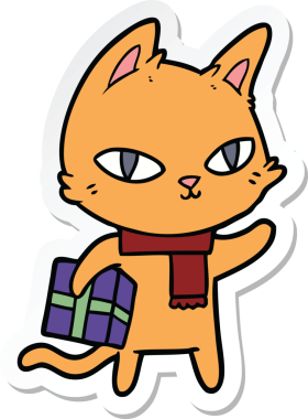 Bir insan tarafından çizilmiş bir çizgi film kedisinin çıkartması.