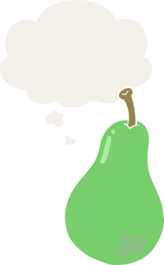 Düşünce baloncuğu olan bir çizgi film armudu insan tarafından çizilmiş.