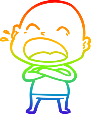 Gökkuşağı gradyan çizgi çizimi. Bir insan tarafından çizilmiş kel adam diye bağıran çizgi film.