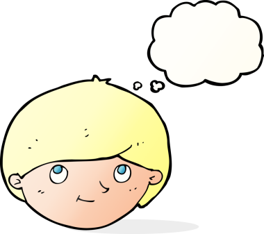 Bir insan tarafından çizilmiş düşünce balonlu mutlu adam çizgi filmi.