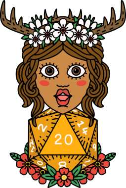 Retro Dövme Tarzı İnsan Druid Bir insan tarafından çizilmiş doğal yirmi zar ile