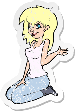 Bir insan tarafından çizilmiş güzel bir kız çizgi filmin gerilmiş çıkartması.