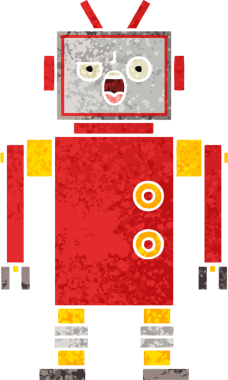 Bir insan tarafından çizilmiş kızgın bir robotun retro çizim tarzı karikatürü