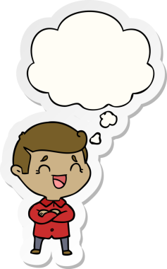 Düşünce balonlu gülen adam bir insan tarafından çizilmiş bir çıkartma.