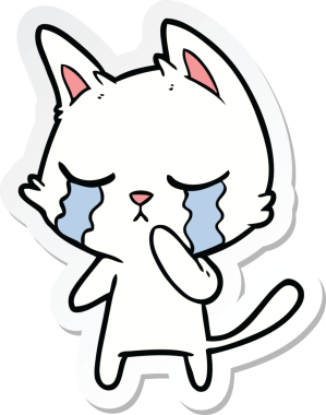 Bir insan tarafından çizilmiş ağlayan çizgi film kedisinin çıkartması.