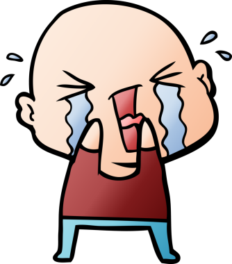 Bir insan tarafından çizilmiş ağlayan kel bir adam.