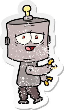 Bir insan tarafından çizilmiş karikatür robotunun sıkıntılı çıkartması.