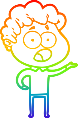 Gökkuşağı gradyan çizgi çizimi Bir insan tarafından çizilmiş şaşırarak nefes nefese bir çizgi film adamı