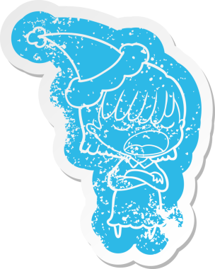 Garip bir karikatür. Bir kadın, Noel Baba şapkası takarak konuşuyor. Bir insan tarafından çizilmiş.