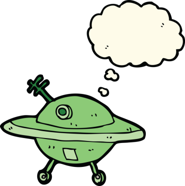 Bir insan tarafından çizilmiş düşünce baloncuklu uçan daire.