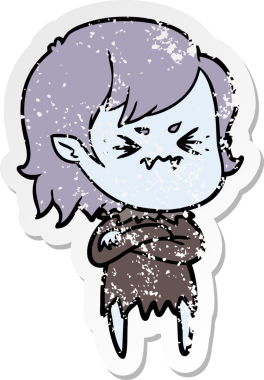 Bir insan tarafından çizilmiş rahatsız bir vampir kızın sıkıntılı çıkartması.