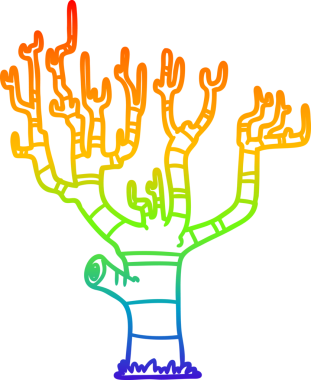 Bir insan tarafından çizilmiş bir kış ağacının gökkuşağı gradyanı çizimi