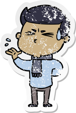 Bir insan tarafından çizilmiş terleyen bir çizgi film karakterinin sıkıntılı çıkartması.