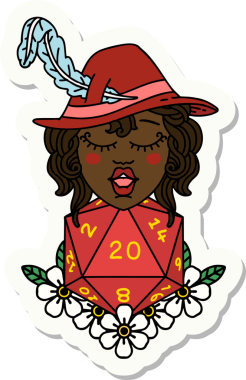 Bir insan şairin çıkartması. Bir insan tarafından çizilmiş doğal 20 zarlı.