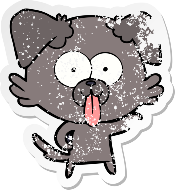 Bir insan tarafından çizilmiş dilli çizgi film köpeğinin sıkıntılı çıkartması.