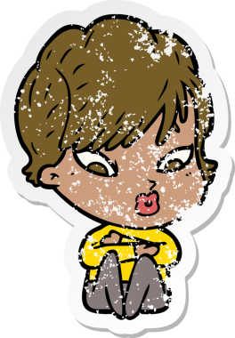 Bir insan tarafından çizilmiş karikatür bir kadının sıkıntılı çıkartması.