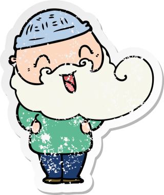 Bir insan tarafından çizilmiş mutlu sakallı bir adamın sıkıntılı çıkartması.