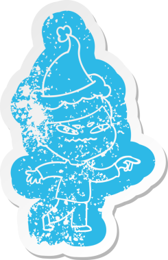 Bir insan tarafından çizilmiş Noel Baba şapkası giyen kızgın bir adamın garip bir karikatürü.