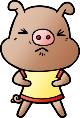 Bir insan tarafından çizilmiş tişört giyen kızgın bir domuz.