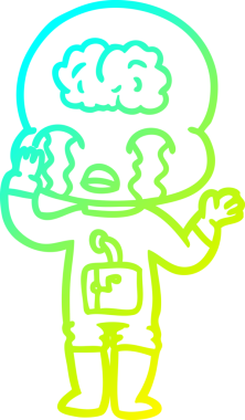 Bir çizgi filmin soğuk gradyan çizimi. Bir insan tarafından çizilmiş ağlayan büyük beyin uzaylısı.