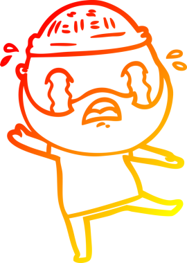 Bir insan tarafından çizilmiş ağlayan sakallı bir adamın sıcak çizgi çizimi.