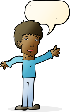 Çizgi filmdeki endişeli adam bir insan tarafından çizilmiş konuşma balonuyla uzanıyor.