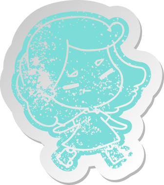 Bir insan tarafından çizilmiş sevimli bir kawai kızının sıkıntılı eski çizgi film çıkartması.