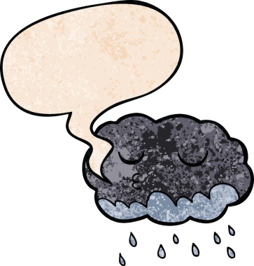 bir insan tarafından çizilmiş eski dokuda konuşma baloncuğu olan karikatür yağmur bulutu