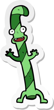 Bir insan tarafından çizilmiş Noel şekeri çubuğu dans eden bir karikatür çıkartması.