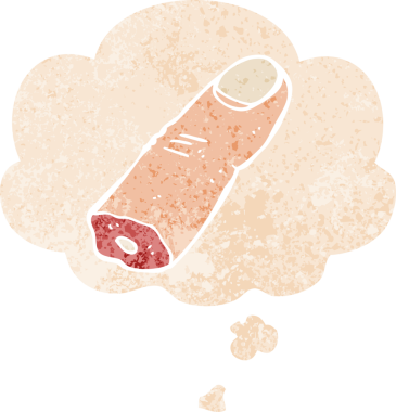 Düşünce baloncuğu ile kesilmiş çizgi film bir insan tarafından çizilmiş grunge sıkıntılı retro biçimi