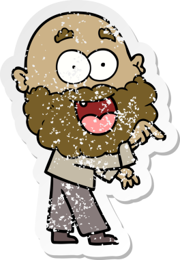 Bir insan tarafından çizilmiş sakallı, çılgın, mutlu bir adamın sıkıntılı çıkartması.