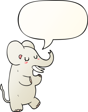 Bir insan tarafından çizilmiş, konuşma baloncuklu çizgi film fili.