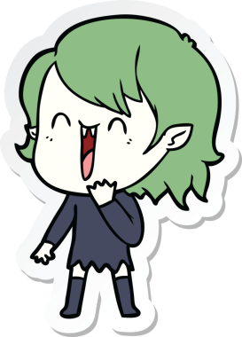 Bir insan tarafından çizilmiş şirin, mutlu bir vampir kızın çıkartması.