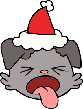 Bir insan tarafından çizilmiş Noel Baba şapkası takan bir köpek yüzü çizilmiş.