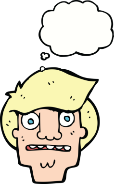 Bir insan tarafından çizilen düşünce baloncuğuyla şok olmuş bir yüz.