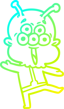 Bir insan tarafından çizilmiş mutlu bir uzaylı çizgi filminin çizimi.