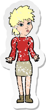 Bir insan tarafından çizilmiş omuzlarını silken karikatürlü bir kadının gerilmiş çıkartması.