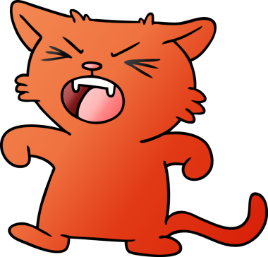 Bir insan tarafından çizilmiş cırtlak bir kedinin el çizimi karikatürü.